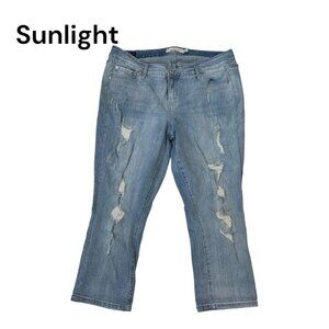 Torrid Denim Crop Skinny Jeans Womens 18 Blue Light Wash Patched Distressed